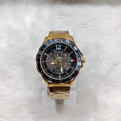 Tommy Hilfiger - Automatic Watch –  Black Dial, Golden Strap