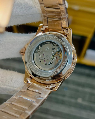 Tommy Hilfiger - Automatic Watch –  Black Dial, Golden Strap