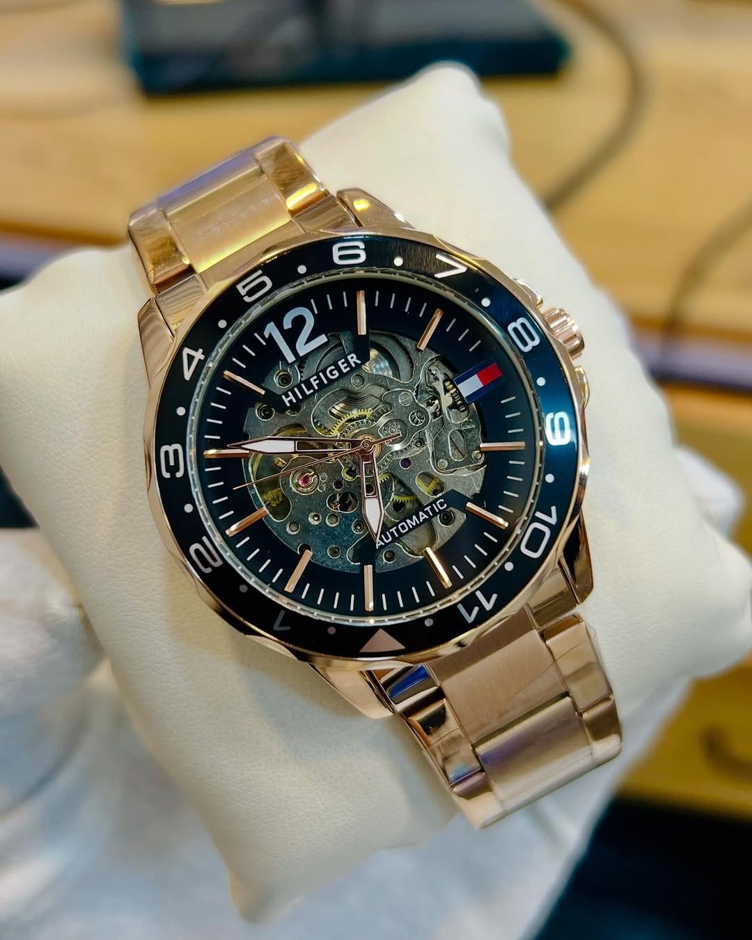 Tommy Hilfiger - Automatic Watch –  Black Dial, Golden Strap