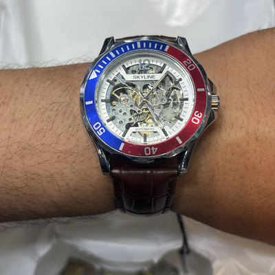 Skyline - Automatic Skeleton Dial Watch with Brown Leather Strap
