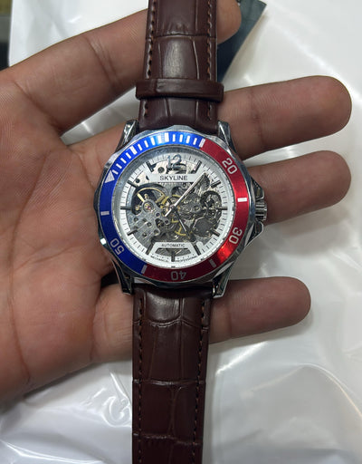 Skyline - Automatic Skeleton Dial Watch with Brown Leather Strap