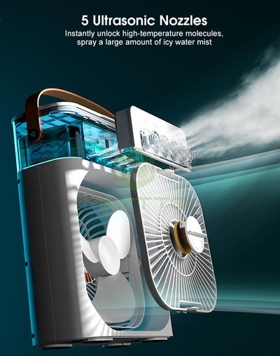 AC Fan Mini Air Cooler | Humidifier, LED Light & Aroma Diffuser