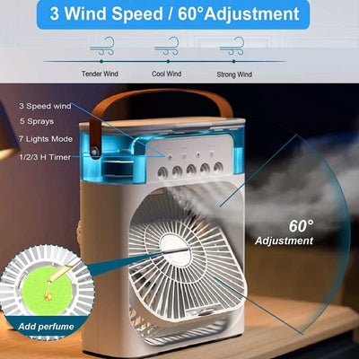 AC Fan Mini Air Cooler | Humidifier, LED Light & Aroma Diffuser